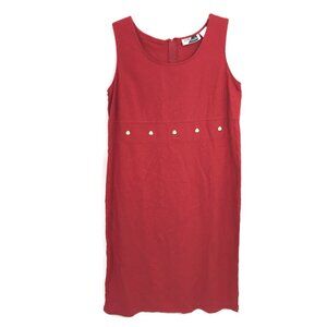Vintage Casual Dress Red 14 Sleeveless Midi Linen Blend, 80s 90s Y2K